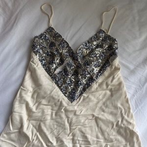 Cream Tank Top with Silver Sequence